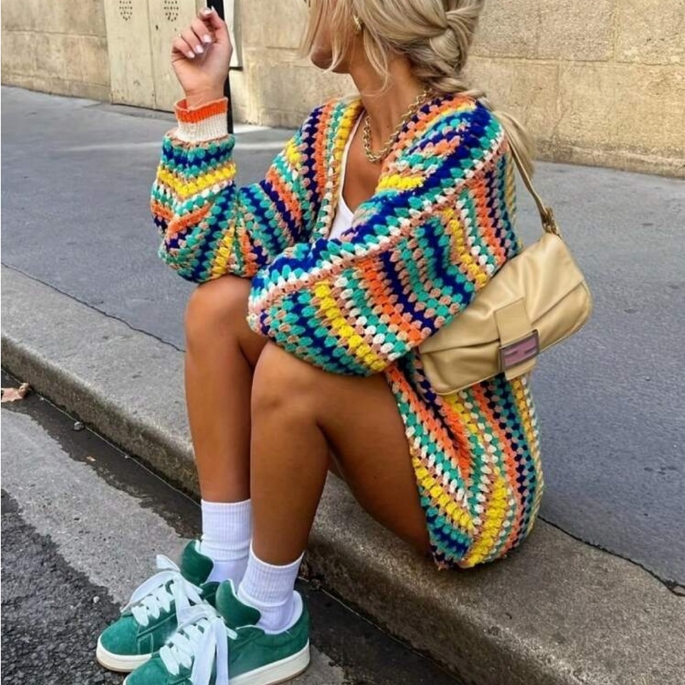 Bright Multi-Color Crochet Cardigan Sweater - Women - Picture 2 of 6